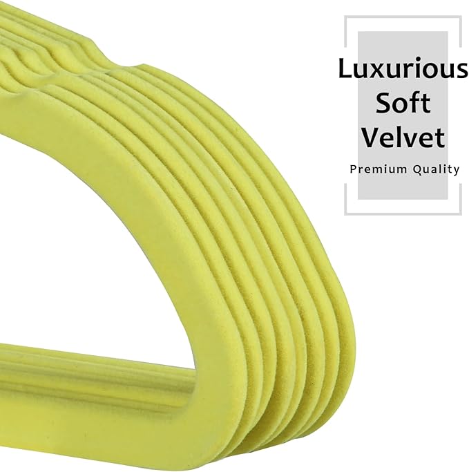 VECELO Premium Velvet Clothes Hangers Suit Heavy Duty (100 Pack)-Non Slip & Space-Saving with 12 Finger Clips & 2Tie Rack Excellent for Men and Women,Yellow