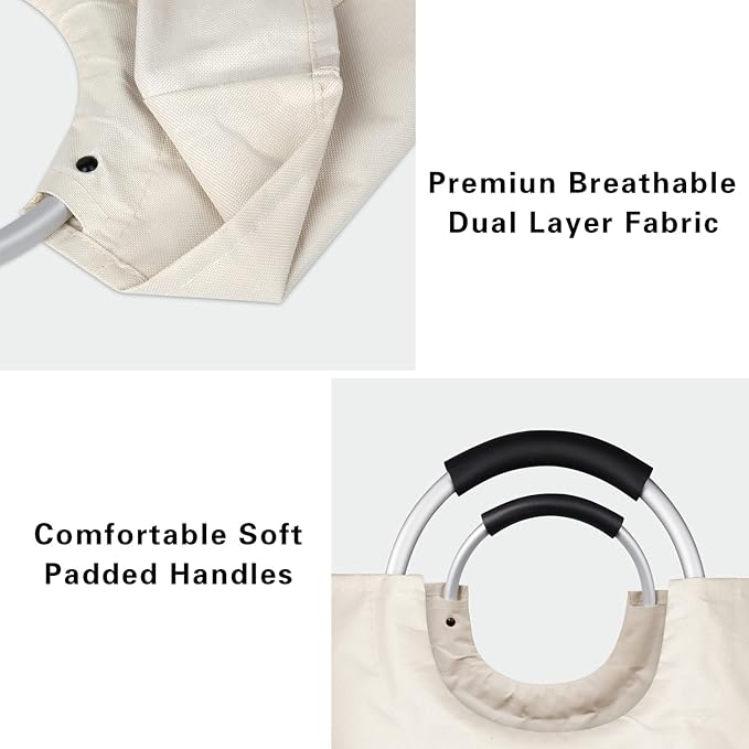 Extra Large Laundry Hamper Bag Collapsible, Tall Laundry Basket with Handles, Portable Dirty Fabric Clothes Hampers for College Dorm, Bedroom, Freestanding, Easy Carry, 130L XXXL White