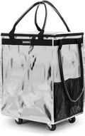 (Medium,Silver) Reusable Grocery Bag on Wheels, 70L Foldable Rolling Tote, Carries Up to 66 lbs Shopping Trolley, Zipper Clouser Shopping Carts for Trips, Laundry, 4 Heavy Duty Wheels and 3 Handles