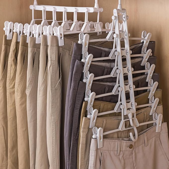 DOITOOL 1Pc Multilayers Pants Hanger Multi-Function Folding Clothes Rack for Skirts and Trousers Clip Design Ergonomic and Fall-Resistant for Wardrobe Organization