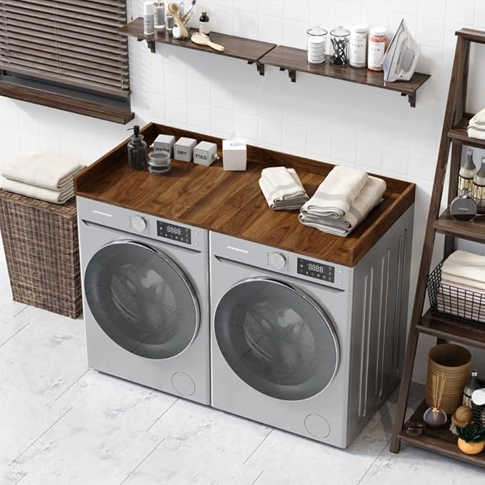 OfficeSimpli Washer Dryer Countertop, Made in USA, Non-Slip Pads, Laundry Room Wood Topper, Washer Dryer Cover for Top, Laundry Countertop, Laminate Finish (California Walnut, Large (30" x 58"))