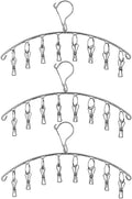 Stainless Steel Laundry Drying Rack Clothes Hanger with Windproof Hook,Underwear Hanger,Clothes Hangers with 8 Clips for Drying Socks,Diapers,Baby Clothes (3 Pack)