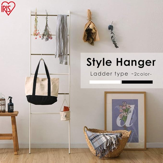Iris Ohyama PI-L160 Hanger Rack, Slim Type, Matte Black, S-Shaped Hook, Load Capacity 11.0 lbs (5 kg), Width 17.7 x Depth 5.4 x Height 63.8 inches (45 x 13.8 x 161 cm), Style Hanger