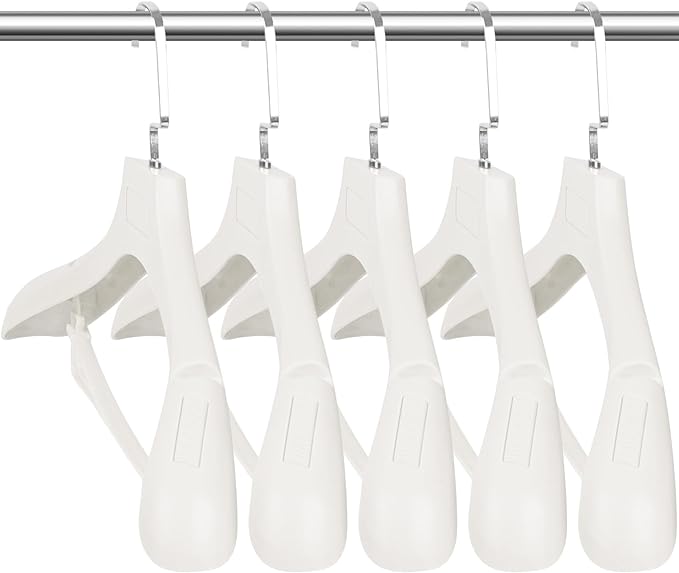 Plastic Extra Wide Shoulder Suit Hangers for Men 10 Pack Width 17.7", Ivory White Sweater Hangers no Shoulder Bump Non Slip for Thick Sweaters, Clothes Hangers with Pants Bar & Metal Hook