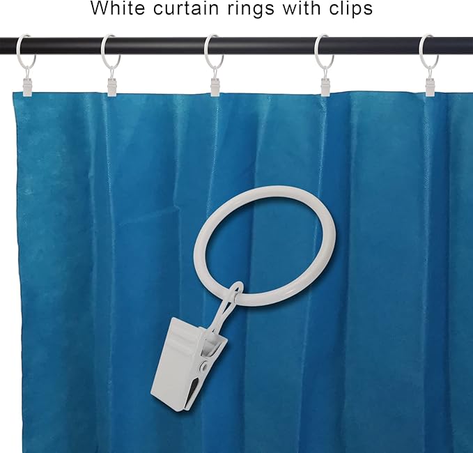 40 Pack White Curtain Rings with Clips, Curtain Hooks Hangers Clip Rings for Hanging Drapes Bows Hat, Drapery Rings 1.26 in I D, Fits up to 1 in Diameter Curtain Rod.