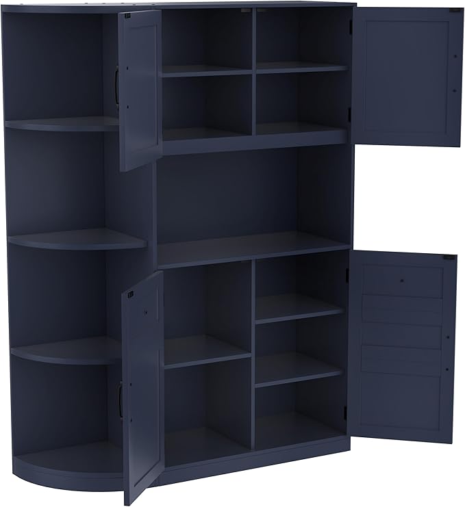 66" H Hall Tree with 4 Hooks, Open Shelving and Flip Hidden Shelf, Multifunctional Left-Right Combination Coat Rack (can be Used Separately), Entryway Bench for Living Room, Hallway (Antique Blue/35)