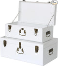 Vixdonos Decorative Metal Box Storage Trunks Set of 2 College Dorm Chest with Handle (White with Bronze Latches)