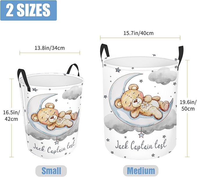 Custom Baby Girl Hamper with Name, 2 Sizes Personalized Name Laundry Baskets for Boys Adults, Customize Bear Toddler Laundry Hamper Storage Organizer for Nursery Utility Room