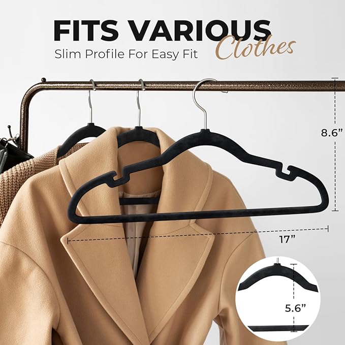 200 Pack Velvet Hanger for Shirt Pants Dresses Skirts Suits Jackets - Slim Space Saving Design - Standard Coat Hanger - Sturdy & Durable Design with Shoulder Grooves Hook