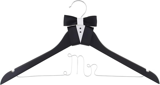 Ella Celebration Mr Wedding Groom Hanger Black Wooden and Silver Wire for Tuxedo or Suit, Hangers for Grooms and Weddings (Mr)