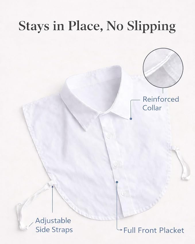 4 Pack Detachable Dickey Collar Blouse for Women, Fake White Collar Shirt, Faux Shirt Collared Bib for Under Sweater