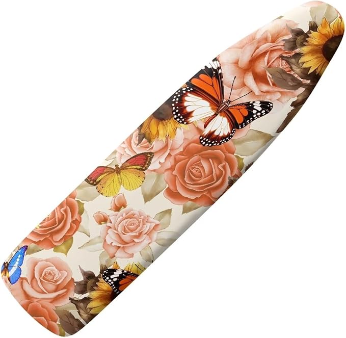 Butterfly Floral Ironing Board Cover Full Size Scorch Resistant Padding Heat Reflective Iron Board Cover Elastic Edge Scorch and Stain Resistant Thick Padding