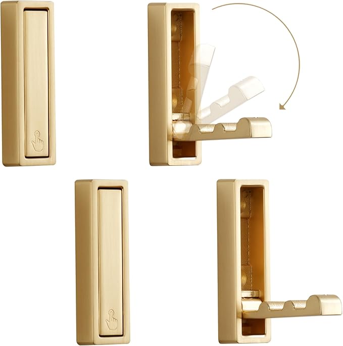 Folding Coat Hooks, 4Pcs Foldable Heavy Duty Wall Hooks Zinc Alloy No Rust Fold Up Hooks for Coat, Towel, Key, Hat, Bag, Jacket, Backpack. (Gold)