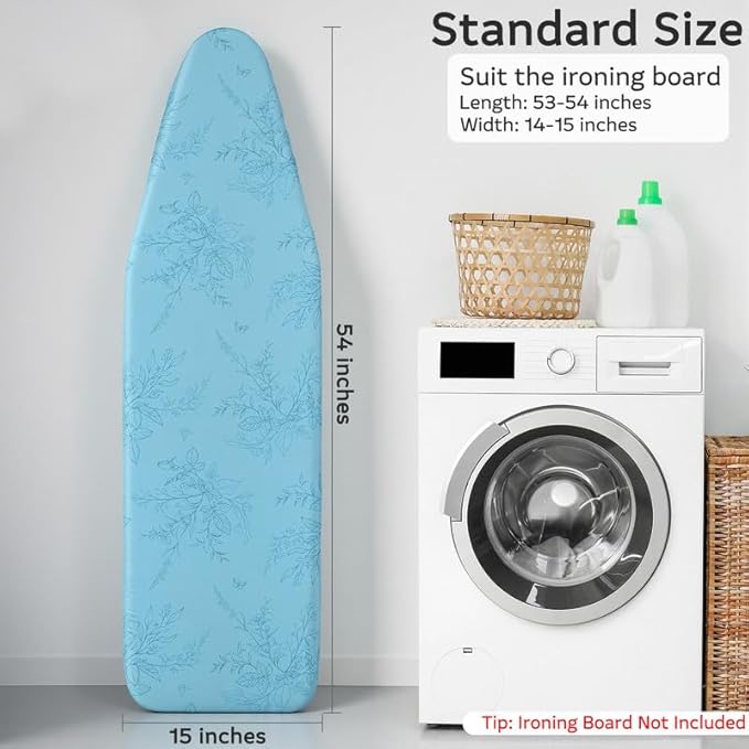 FIOBEE Ironing Board Cover and Pad Extra Thick Iron Board Pad with Heat-Resistant Mesh Padded Iron Board Covers Adjustable Buckle & Elastic Edges for 15x54 Standard Size Ironing Board, Teal Green