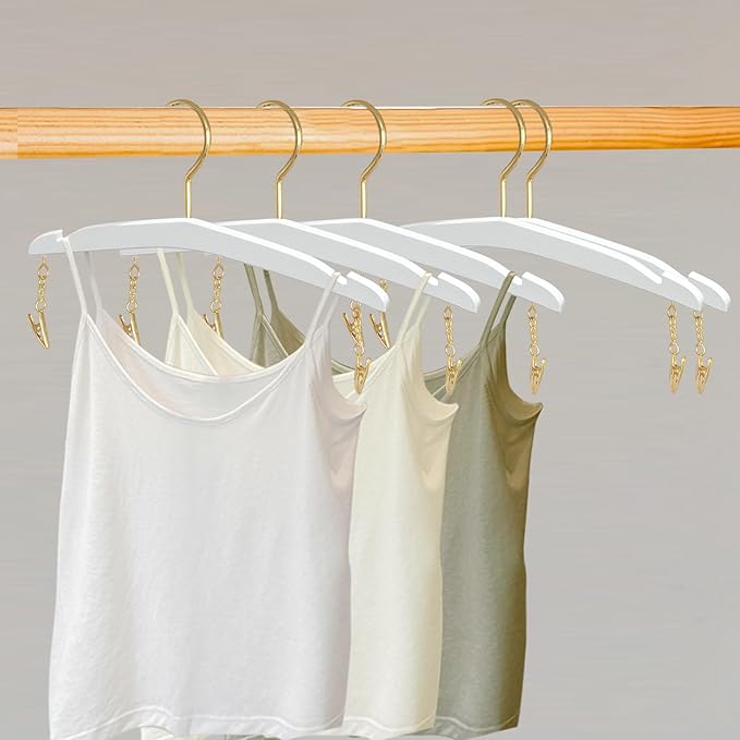 Besser 10 Pack Lingerie Hangers with Gold Metal Clips,Imitation Wood Grain Bralettes Bikini Hangers,Plastic Material Hangers for Bras,Tank Tops,Bralettes, Bikini