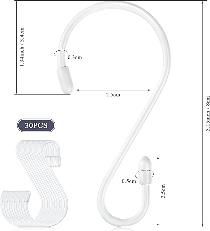 Hotop 36 Pcs S Hooks for Hanging 3.15 Inch Heavy Duty S Shaped Stainless Steel Hook Metal Hanging Curtain Hooks Pan Pot Holder Rack for Pot, Pan, Cups, Plants, Bags, Jeans, Towels(White)