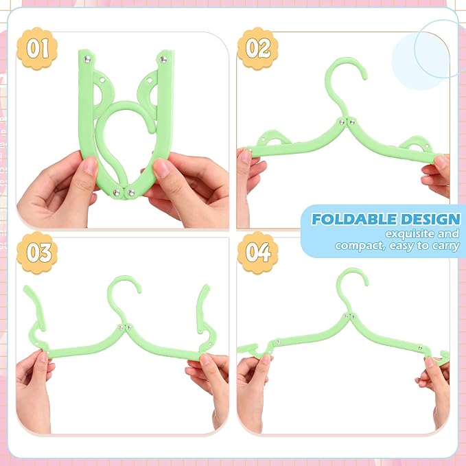 12 Pcs Travel Hangers Cruise Ship Essentials Foldable Portable Plastic Vacation Hangers Non Slip Clothes Drying Rack Travel Accessories for Hotel Dormitory School Laundry(Macaron Color)