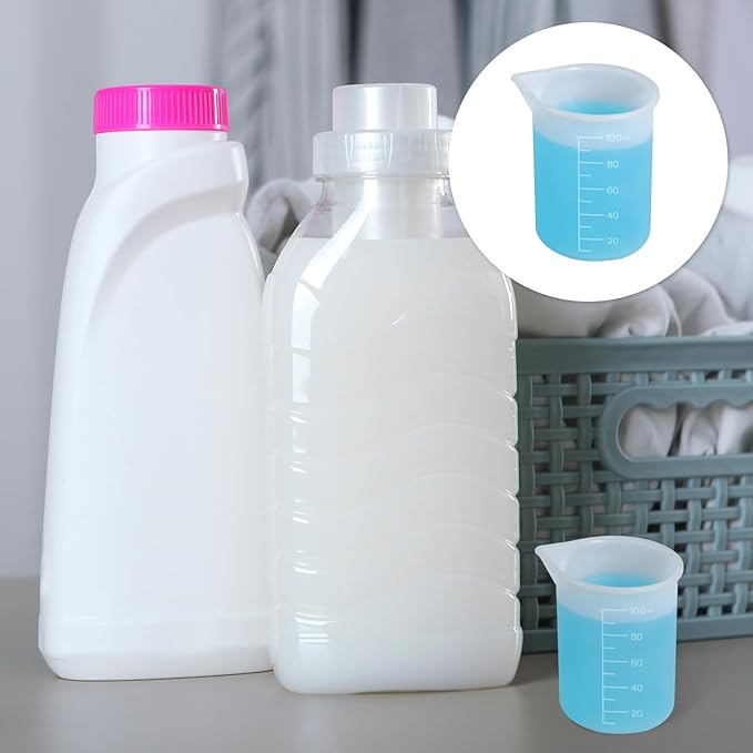 4Pcs Silicone Laundry Detergent Cup, Laundry Detergent Measuring Cup, Silicone Dispenser Cups Reusable for Liquid Flexible Washable Liquid Measuring Cups for Hotel, Home, Dormitory