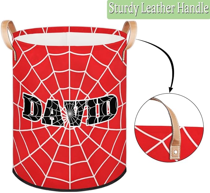 Spider Wed Personalized-Laundry-Hamper-Basket for Kids Custom Name Collapsible Storage Organizer Bin Dirty Clothes Toys Hamper for Boys Nursery in Laundry, Bedroom, Bathroom Blue Red