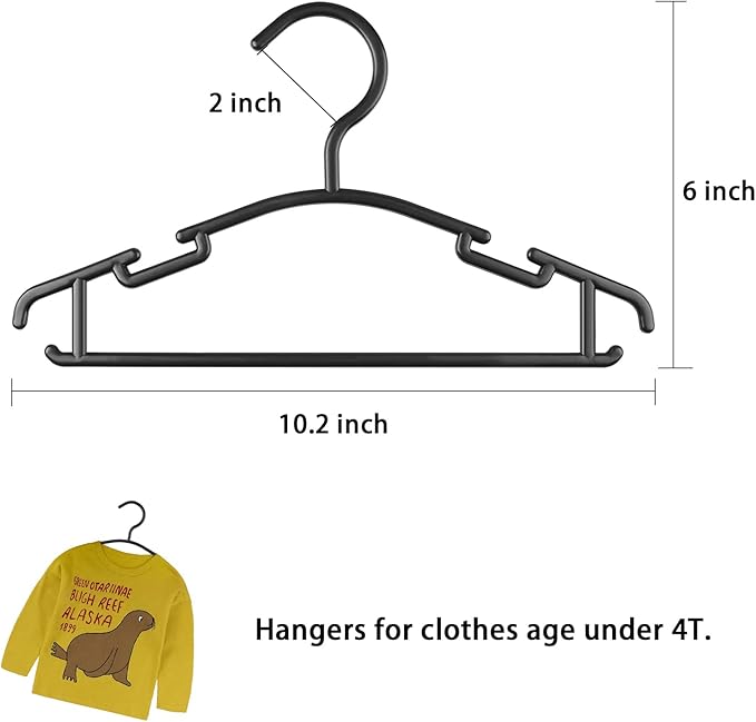 GoodtoU Black Kids Hangers - 60 Pack Baby Hanger for Clothes Plastic Infant Hangers for Bulk Toddler Nursery Child Children 10.24 inch