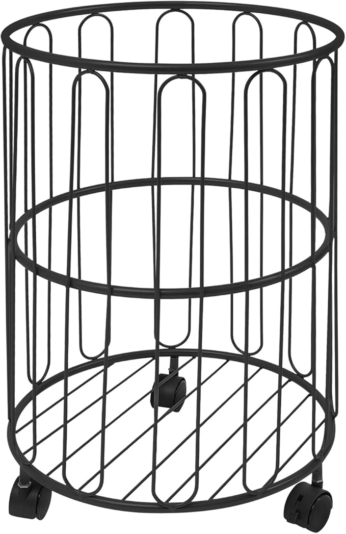 Rolling Laundry Cart Round Metal Laundry Basket,Storage Organize Hamper Basket for Closet Living Room Bathroom (Black)