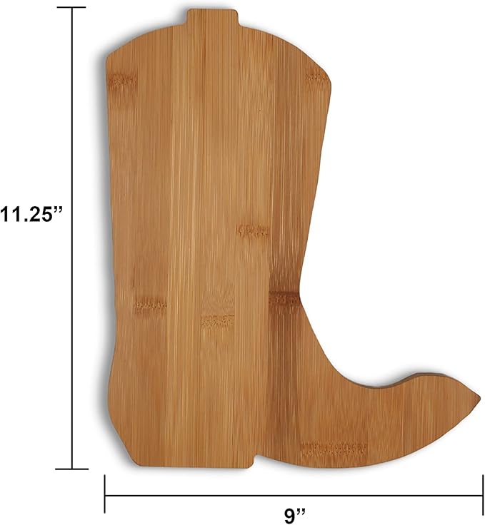 Vastigo Cowboy Boot Bamboo Cutting Board & Charcuterie Serving Board | Western Kitchen Decor Gift | 9" x 11.25" Unique Shaped Cheese Board