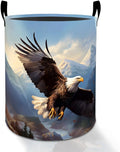Flying Bald Eagle Laundry Basket Hamper for Boys Girls Kids Adults, Foldable Waterproof Oxford Clothes Storage Bin, Bird Organizer for Bedroom Bathroom Room Decor 19.7"x15.8"