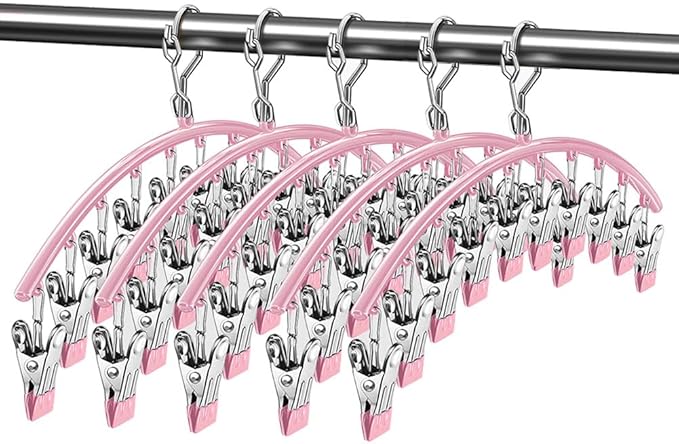 Legging Organizer for Closet,Upgrade Skirt Pants Hangers with Clips, Metal Yoga Pants Hangers 5 Pack w/10 Clips,Hangers Space Saving Closet Organizers w/Rubber Coated Closet Organizers(Pink), PH105