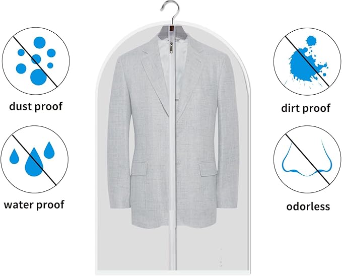 12 Pack Long Garment Bags (24x60") - Dustproof Gown Covers - Durable PEVA Hanging Bags with Sturdy Zipper for Maxi Dresses, Long Coats & Dance Costumes (Translucent)