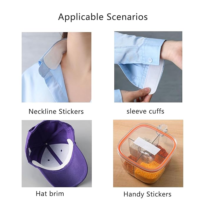 50 Pack Disposable Collar Protector Sweat Pads Sticker Self-Adhesive Grime Side Lining Stand Sticky Neck Liner for Hats Shirt Cuff Men Women Dress Shirts Hats Summer