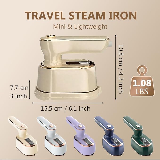 Handheld Portable Steam Iron, 2025 New Travel Steamer Iron, Mini - Portable Ironing Machine Travel Steamer for Clothes Home Dorm (Gold)