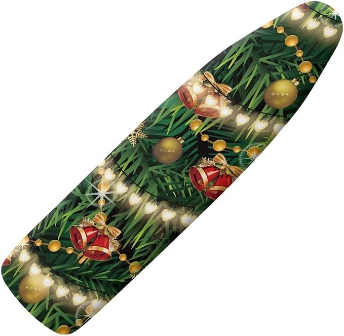 Christmas Lights Bells Scratches-Proof Cover Fits Standard Size Ironing Boards Heat Reflective Anti-Dirty Ironing Board Cover with 3 Hooks and Loops for 15 x 54 Boards Decor