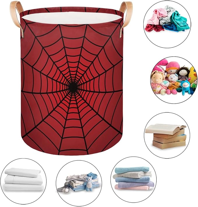 Dirty Clothes Hamper for Boys Laundry Basket Spider Web Collapsible Large Round Storage Bin Organizer for Living Room Bedroom Playroom