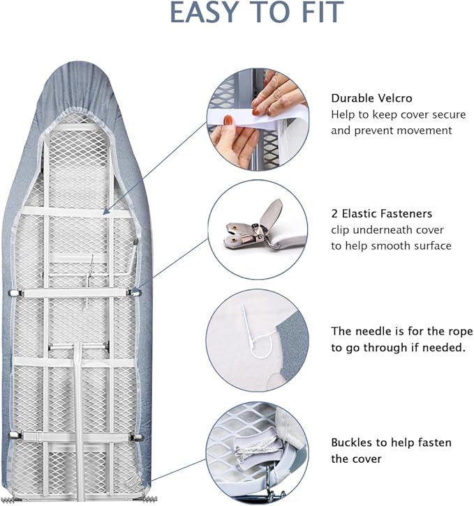 SheeChung 14"x42" Over The Door Ironing Board Cover,Thick Iron Covers with Fastener Straps & Pull Bungee Cord,Durable Scorch & Stain Resistant Padded Door Ironing Board Cover