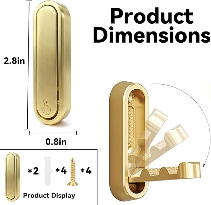 2PCS Folding Coat Hooks,Gold Wall Hooks for Hanging – 2 Folding Coat Hooks, Flip Down Heavy Duty Hooks Robe Hook Wall Mounted for Clothes, Towels, Hats & More
