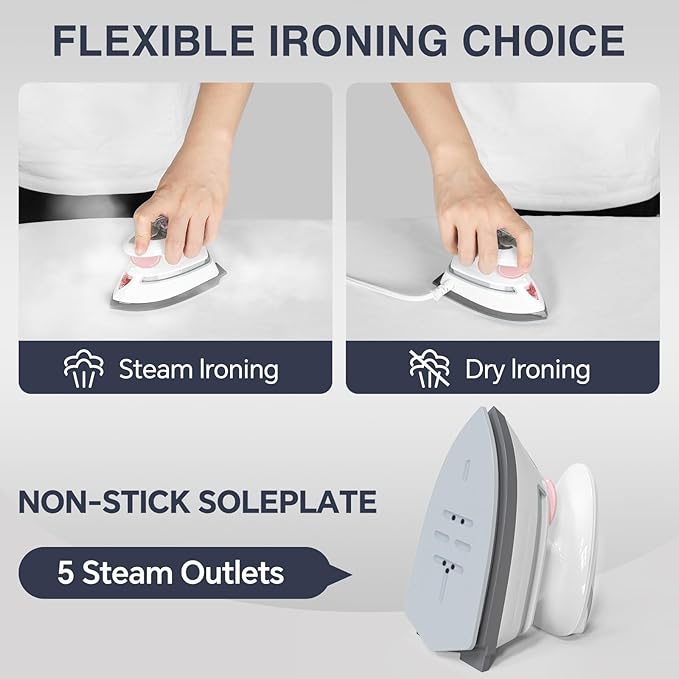 BEAUTURAL Mini Travel Steam Iron for Clothes with Dual Voltage, Temperature Control, Non-Stick Soleplate and Cord Storage, Ideal for Sewing, Quilting and Handcraft