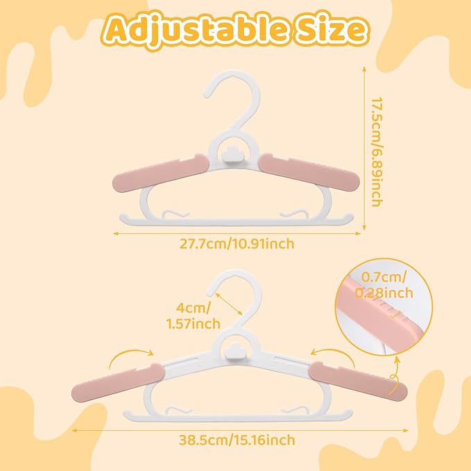 20 Pack Baby Clothes Hangers, 11-15" Adjustable Non-Slip Thickened Kid Hangers for Nursery Closet Toddlers Infant Children to Teenager (Pink)