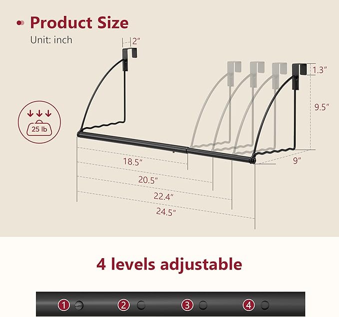 Tajsoon Over The Door Hanger Expandable & Adjustable, Over Door Clothes Hanger Rack for Towel & Coat, Bathroom Over Door Clothes Rack Hooks for Bedroom, Washroom, Fits Doors up to 1¾”, Metal, Black
