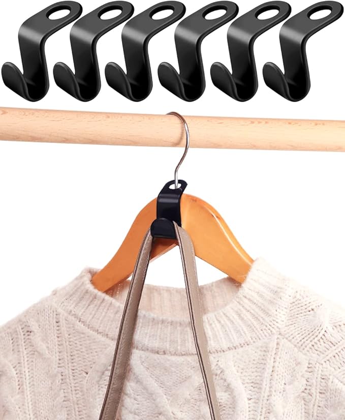 60 Pcs Clothes Hanger Connector Hooks,Magic Heavy Duty Cascading Connection Hooks Space Saving Hanger Extenders Clips for Clothes for Organizer Closet, Black