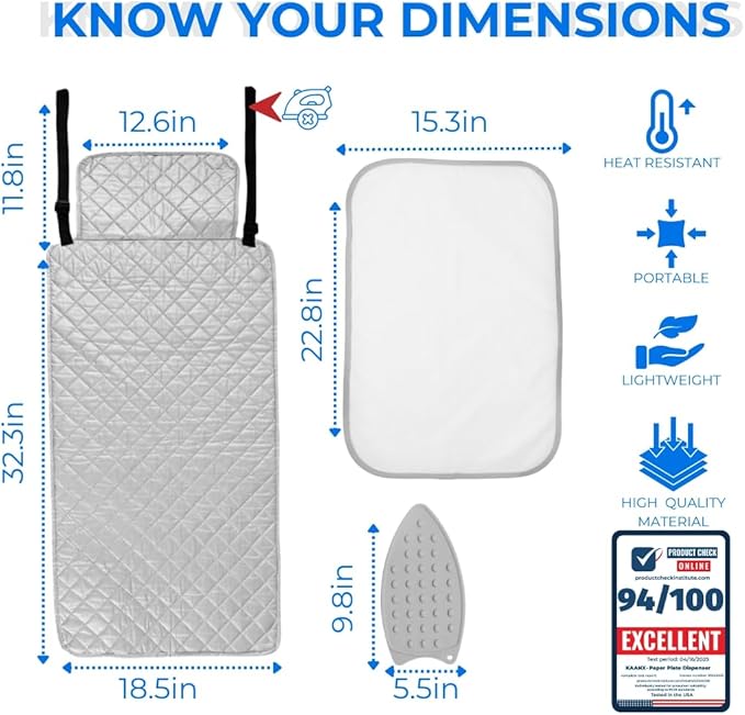 Premium Ironing Mat 39" X 18,5" Heat Resistant Silicone Iron Rest Non Slip Magnetic Portable Pad Table Top Countertop Quilted Insulating Travel Quilting Cover Scorch Mesh Blanket Over The Door
