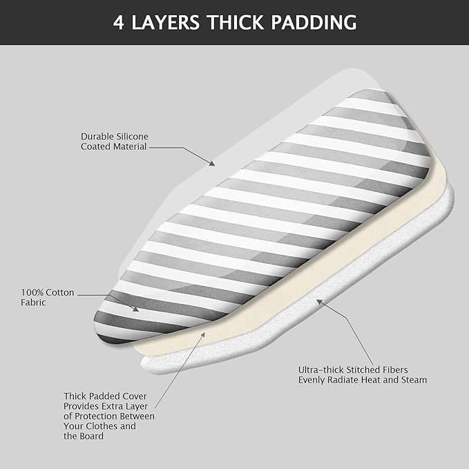 SheeChung Ironing Board Cover and Pad-15x54 Thick Ironing Board Covers with Padding Standard Size,Scorch and Stain Resistant Thick Padding,Large Ironing Cover with Elastic Edge & Adjustable Fasteners