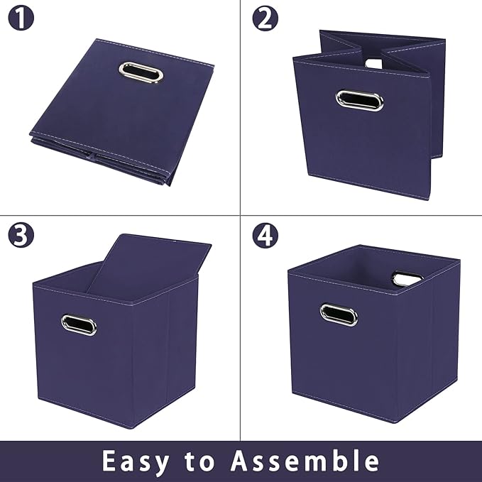 Navy Blue Fabric Storage Bins, Set of 3, 11x11x11, Foldable Cube Bins for Cloth or Accessory Storage
