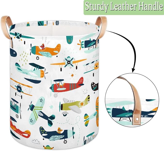 Fox Airplane Large Laundry Basket - Funny Animal Kids Laundry Hamper with Handles - Collapsible Dirty Clothes Organizer Boys Toy Storage Bin Nursery Hamper for Bedroom Bathroom Decor