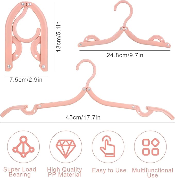 DMJJSD® 20 PCS Travel Hangers Folding Clothes Hangers Portable Plastic Clothes Coats Hangers Non-SlipTravel Hanger Portable Folding Foldable Space Saving Coat Hanger for Home,Hotel,Travel,Camping