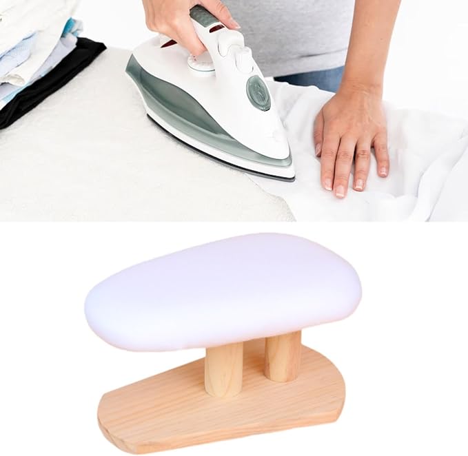 Mini Ironing Board with Wood Base Replacement Cover Ironing Stool Iron Board for Craft Rooms Household Collars Garments Cuffs, White 29cmx18cmx15cm