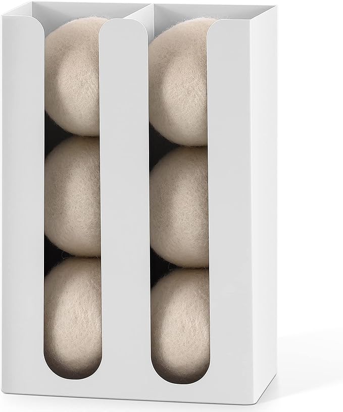 Magnetic Dryer Ball Holder for Laundry Room,Iron Dryer Ball Dispenser for Laundry Storage Container,Laundry Dryer Balls Organizer,Magnetic Dryer Ball Basket,Laundry Room Organization,White(No Balls)