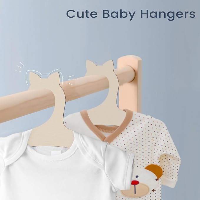 Hongma 20 Pack Wooden Baby Hangers, Cute Cat Ears, Anti-Slip, 8.9 Inch, Toddler & Newborn Clothes Hangers