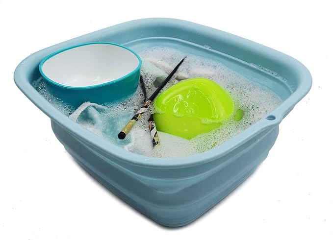 SAMMART 7.7L (2 Gallon) Collapsible Tub - Foldable Dish Tub - Portable Washing Basin - Space Saving Plastic Washtub (Sea Angel, S)