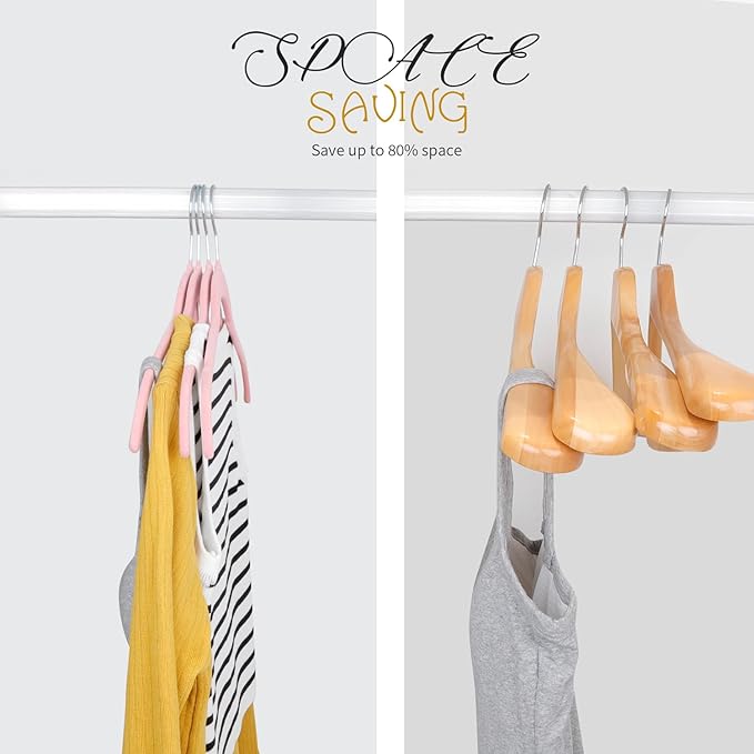 ManGotree 50 Pack Velvet Shirt Hangers for Women, 16.5'' Suit Hangers with 360° Swivel Hook, Non-Slip Coat Clothes Hangers for Tank Top, Shirts, Dress, Blouses, Strappy Dresses (Pink)