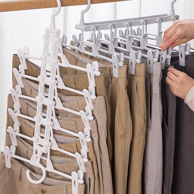 DOITOOL 1Pc Multilayers Pants Hanger Multi-Function Folding Clothes Rack for Skirts and Trousers Clip Design Ergonomic and Fall-Resistant for Wardrobe Organization